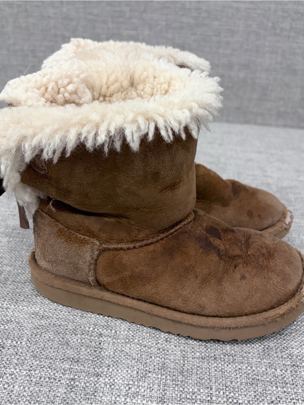 UGG Kids Chestnut Suede Boots with Ivory Shearling Cuff